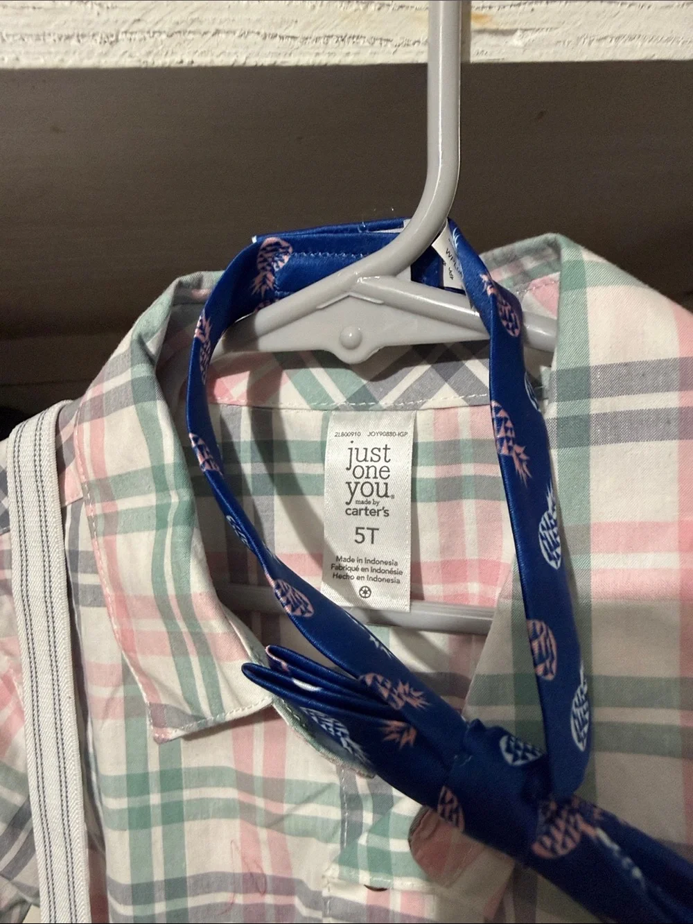 Boys Plaid Button-Up Shirt with Gray Suspender Pants